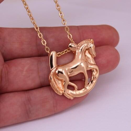 Hzew Horseshoe and horse Pendant Necklace two colors gold and silver color horse necklaces jewelry gift