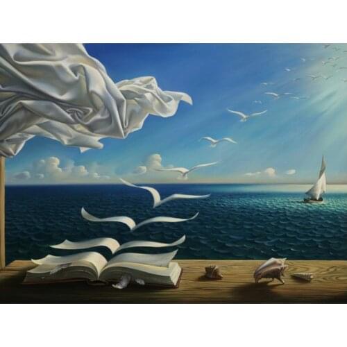 Scenery Book Diamond Embroidery Painting Ocean Boat Mosaic Rhinestone Sticker Wall Decor Puzzle Picture Diamond Dotz Large Size