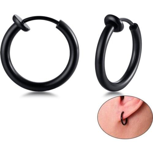 Simple Hoop Earrings for Men Woman Black and Silver Color Stainless Steel Unisex Ear Jewelry