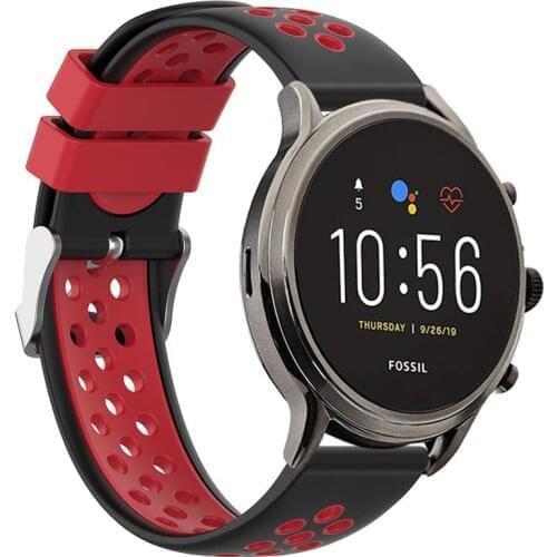 Color Watch Band For Fossil Gen5 Carlyle HR Julianna HR Red Black Replacement 22mm Solid Color Watch Band Compatible For Fossil