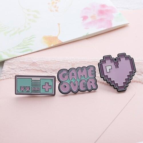 Pink Game Element Pins Pixel Heart GAME OVER Brooches Badges Enamel Backpack Cartoon Pins For friends Gifts Jewelry wholesale