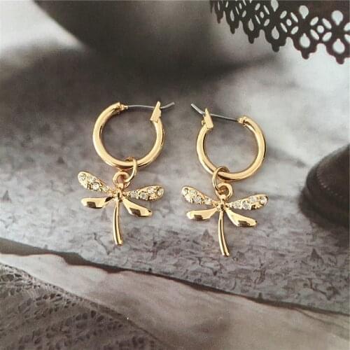 Europe Minimalism Gold Color Plating Dragonfly Butterfly Monstera Heart Star Charm Tiny Hoop Earrings For Women Girl Party