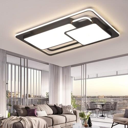 Nordic LED Rectangular Ceiling Light with Remote Modern Flush Mount Lamp with Acrylic Shades for Bedroom Living Room Bathroom