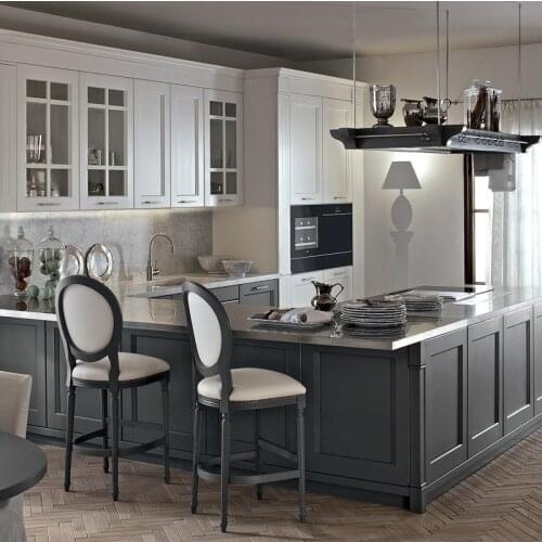 Modern U-shaped Kitchen Cabinet Bar Design Upper Glass Door
