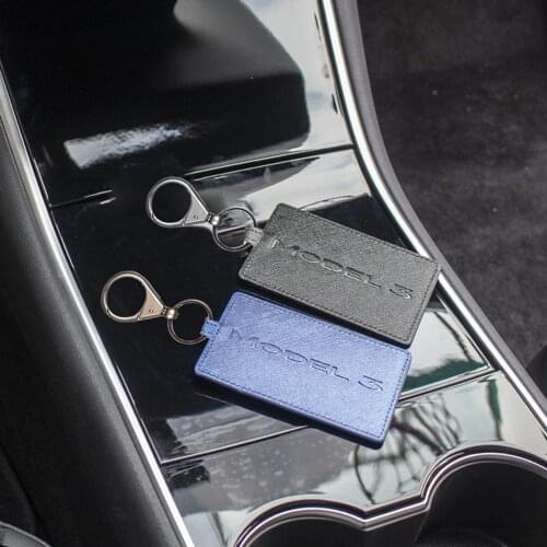 High Quality Leather Key Card Holder Protector Cover Key Chain Bag Case for Tesla Model 3 Car Key cover Durable Car accessories