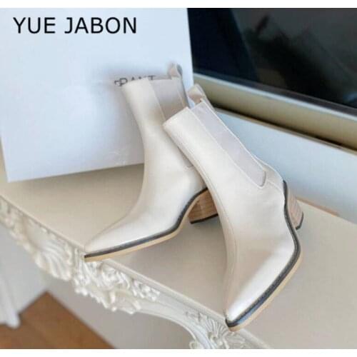 Ins White Real Leather Women Ankle Boots Fashion Pointed Toe High Heel Winter Shoes Woman Casual Footwear Size 35-41 Short Boots
