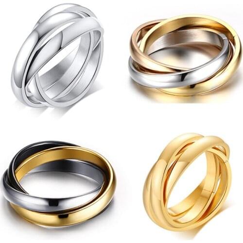 JHSL 3mm 3 in 1 Trendy Stainless Steel Women Wedding Engagement Rings Rose Gold Color US size 5 6 7 8 9 10