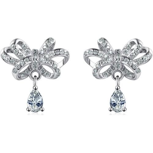 Bow Water Drop Zircon Studs Miraculous Ladybug Jewelry Novelties 2021 Decorations for Girls Fine Jewelry for Woman