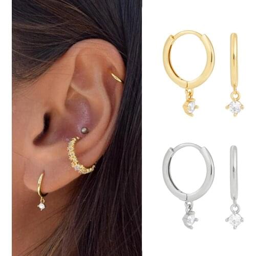 ELESHE Wholesale 925 Sterling Silver with 18K Gold Plated Hoop Earrings Tiny CZ Pendant Earrings For Women Wedding Fine Jewelry