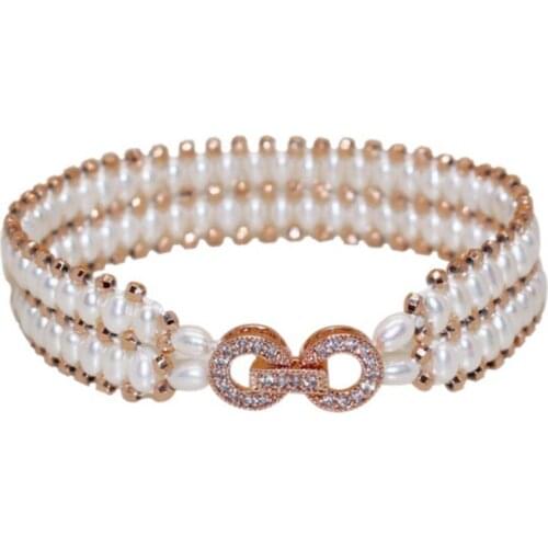 Luxury zircon Sterling silver Double layer real Natural pearl bracelet Fashion jewelry bracelets for women Free shipping