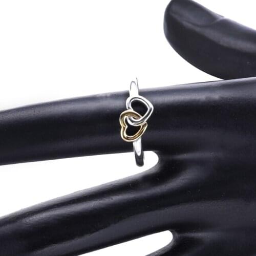Ajax 925 Sterling Silver Women Double Heart Initial Ring Female Anniversary Gift Fashion Jewelry