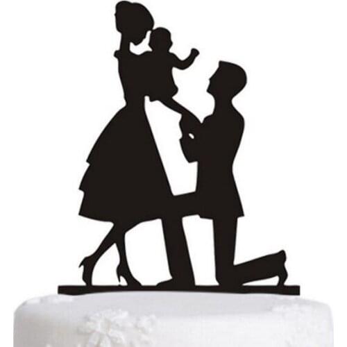 100pcs/lot Creative A Couple with baby design wedding cake inserted card Wedding Cake Topper Party Cake Decorations