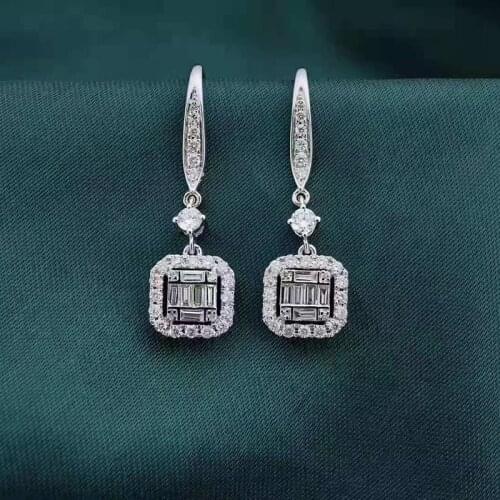 18K White Gold Real Diamond Pendant Au750 Earrings Womens Engagement Gift Fine Jewelry