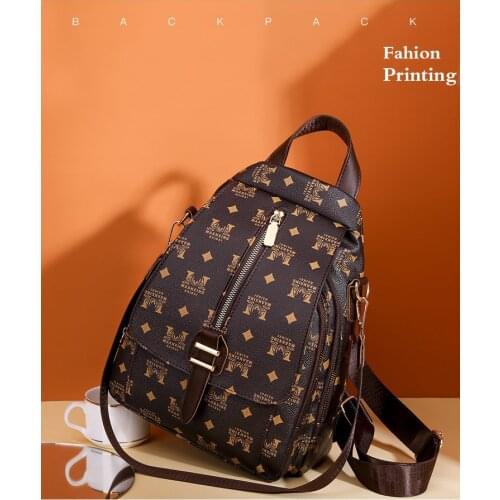 2021 New Women Backpack Shoulder Bag Portable Fashion Popular Noble Luxury Retro PU Scratchproof Waterproof Metal Zipper