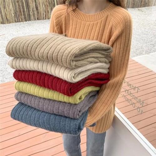 2021 autumn and winter new Korean womens ins loose sweater knit female pullover lazy style solid color bottoming sweater