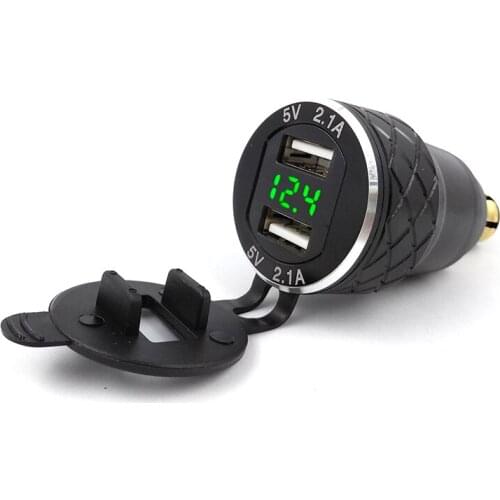 Aluminum Alloy Metal Shell Motorcycle Dual USB Charger 12-24v 4.2A Voltmeter for BMW Motorcycle Hella Din Socket Blue