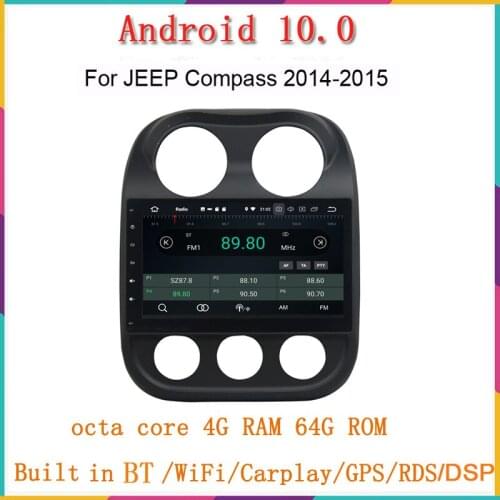 10.1" touch screen one din car audio player for JEEP Compass 2016-2017 with android 10.0 system octa core 4G RAM 64G ROM