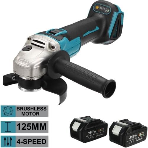 125mm 4 Speed Brushless Electric Angle Grinder Grinding Machine Cordless DIY Woodworking Power Tool For 18V Makita Battery