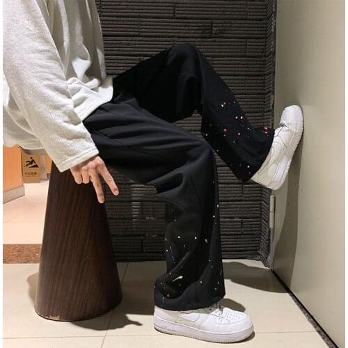 Sweatpants Men ink spray paint Wide-leg Casual pants Summer Japan retro male oversized trousers fashion streetwear clothing