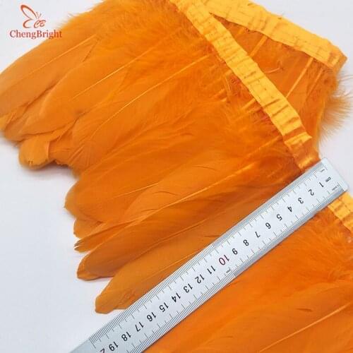 ChengBright New Goose Feather Trims 10Yards Dyed Goose Feather Ribbon Fringes Goose Feather Cloth Belt 5-6inch/13-18cm