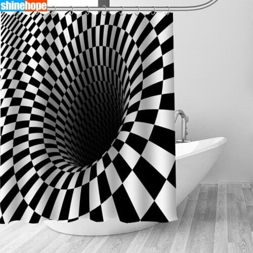 Black and White Lines Curtains Polyester Bathroom Waterproof Shower Curtain With Plastic Hooks 180X200cm