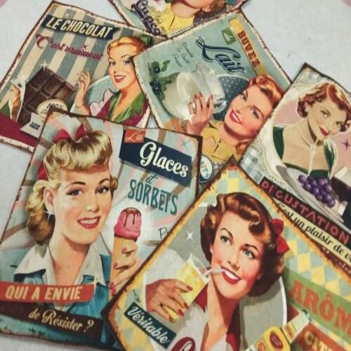 Digital Printing 6pcs 15x15cm viaPhil Brand Vintage Pretty Lady in Food Poster Cotton Fabric Patchwork DIY Sewing Decor