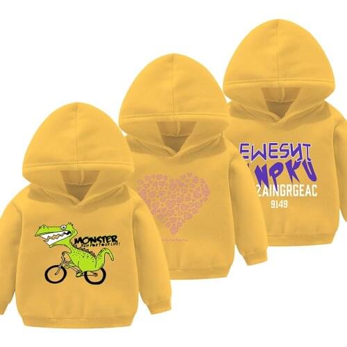 Toddler Winter Hooded Clothes for Boys Girls Black White Yellow Cartoon Dinosaur Print Kids Sweatshirt Children Fleece Hoodies