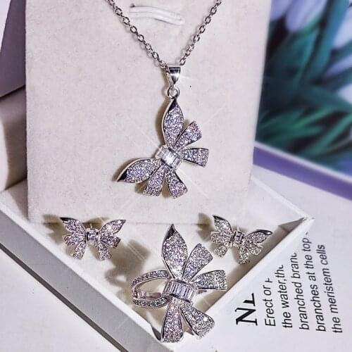 Designer original new cold wind simple butterfly necklace opening adjustable ring earring three-piece ladies jewelry