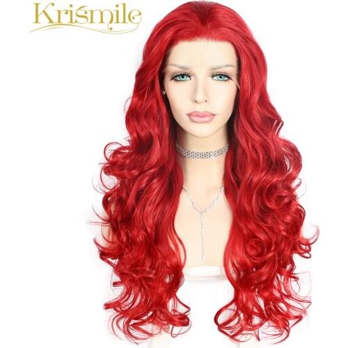 Long Synthetic Lace Front Wigs Red Color Deep Curl Hair for Women Party Cosplay Drag Queen Daily High Temperature Make Up