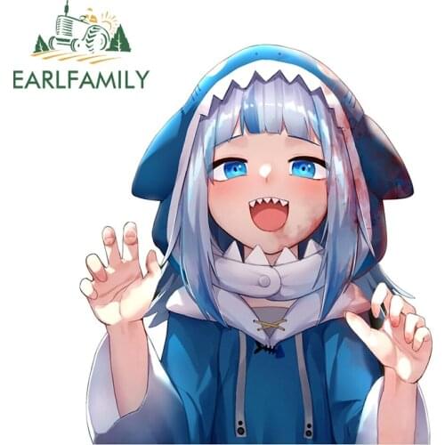 EARLFAMILY 13cm x 11.3cm for Gawr Gura Shark Car Truck Decal Auto Car Assessoires Stickers Waterproof Surfboard Decoration