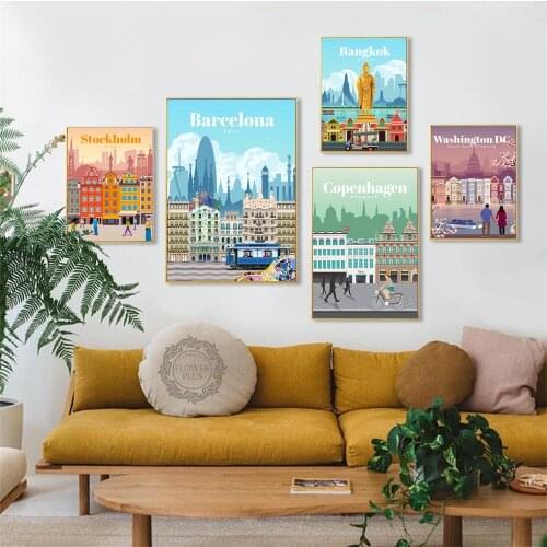 Cartoon City New York Paris London Morocco Wall Art Canvas Painting Nordic Posters&Prints Wall Pictures decor schilderij obrazy