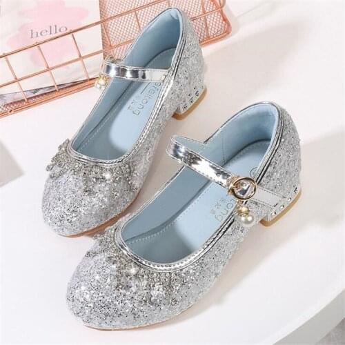Girls' Leather Shoes Children Princess Shoe For Girls Sandals High Heel Glitter Rhinestone Party Dress Shoes Female Wedding Shoe