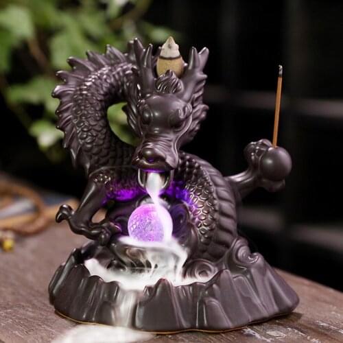 7 Color Light Incense Burner Handmade Ceramic Chinese Dragon Backflow Censer Burner Relax Creative Smoke Waterfall Home Decor