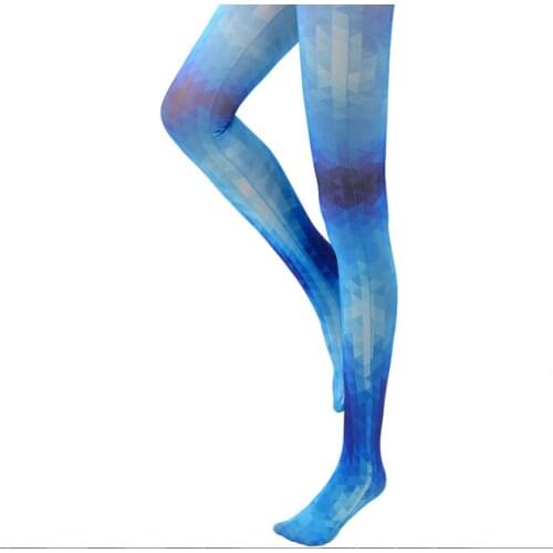 Fashion Sexy Designs Blue Digital Print Tights Womens Pantyhose Ladies Thick Soft Stockings