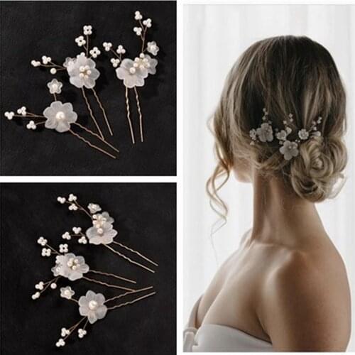 Handmade Flower Wedding Hair Pins Set Tiara Pearls Bridal Hair Jewelry Accessories Women Headpiece Hairpins tocados para el pelo