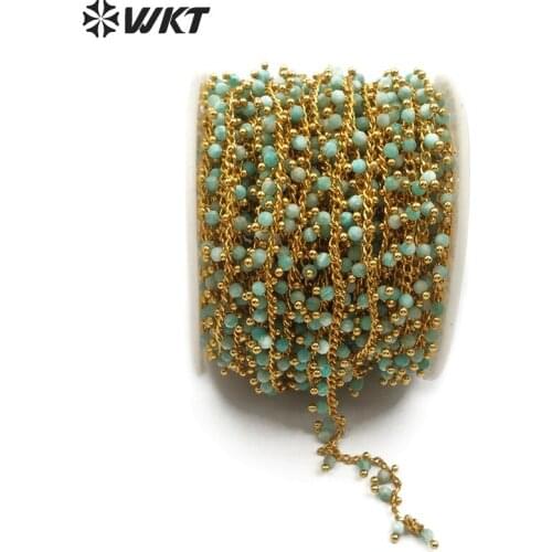 WT-RBC086 Natural Amazonite Wire Wrapped Bead Chain 3mm,Rosary Chain With Beautiful Gem stone Beads Sold In Wholesale Price