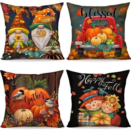 Fall Decor Pillow Covers 18X18 Inch Set Of 4 Thanksgiving Outdoor Fall Pillows Decorative Throw Case For Home Couch