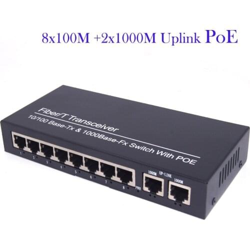 POE Switch 8 ports 10/100Mbps POE + 2 ports Gigbit Uplink POE Switch for POE IP cameras wireless AP power IEEE 802.3af(15.4W)