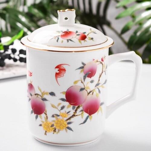 Luxury Pomegranate Mug Cup Superior Quality Fine Bone China Porcelain Mugs White 16oz 500Ml With Lid Ceramic Mug Espresso Garden