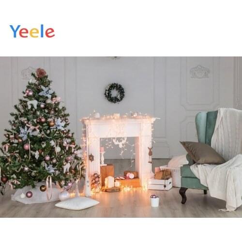 Christmas Decor Gift Wreath Light Fireplace Wooden Floor Backdrop Photography Custom Photographic Background For Photo Studio