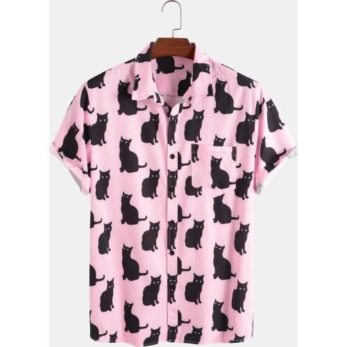 Harajuku Shirt For Men Cute Cat Designer Shirts With Button Loose Shirt Chemise Homme Camisas De Ropa Hombre
