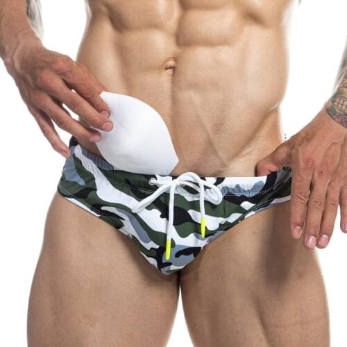 Camouflage Printed Swimming Briefs Men Sexy Push Up Pad Lacing Swimsuit Underwear Quick Dry Beachwear Swim Surf Panties Bikini