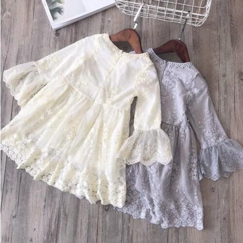 Sweety Kids Princess Dress Girls Floral Embroidery Round Collar Long Sleeve One-Piece Lace Party Dress Girls Dresses