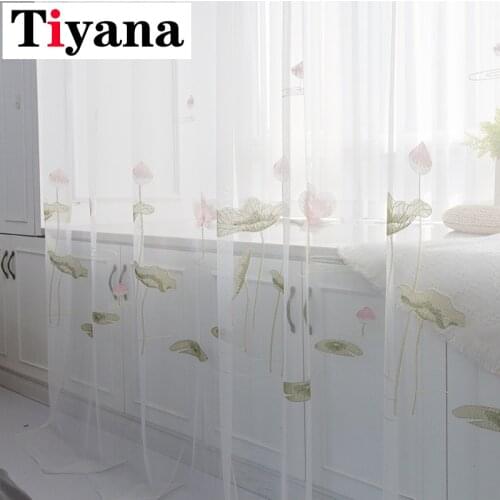 Chinese Lotus Embroidery Screen Tulle Curtains For Living Room Modern Sheer Bedroom Window Blind Voile Custom H014-4