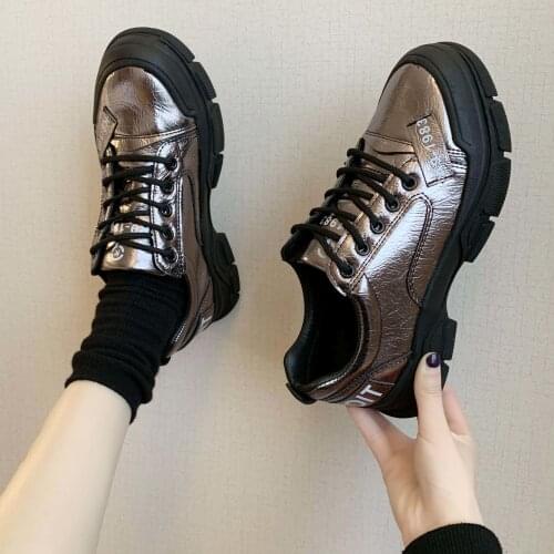 2020 new women Chunky Sneakers PU Leather Lace-Up Closure Platform Comfy Lady Casual Shoes Platform shoes