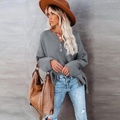 Autumn Winter New Solid Sweater Women Button O-neck Shirt Women Pullover Sweater Long Sleeve Warm Autumn Pullovers Jumper