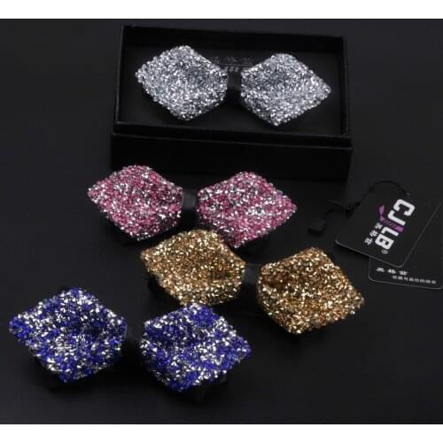 12color new Korean fashion designer high quality mens women bow tie Rhinestone wedding butterfly party solid blue gold 100pcs