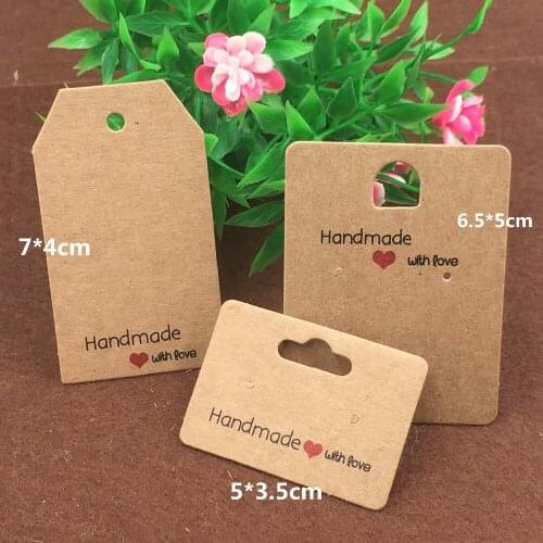 200pcs Kraft Paper Handmade With Love Earring Cards/Gift Tags,Jewelry Displays Cards,Price Tags ,Packing Lables