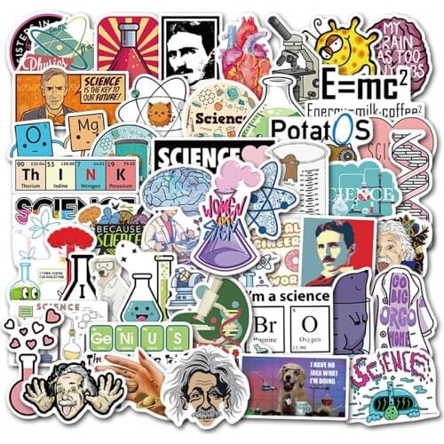50Pcs/set Science Experiment Chemical Programming Stickers DIY Laptop PC Decor Waterproof Sticker New Arrival