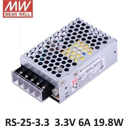 Ac dc power source 3.3V 6A 19.8W Original Meanwell Switch Power Supply RS-25-3.3 Miniature size 300VAC input surge SMPS PSU 3.3V